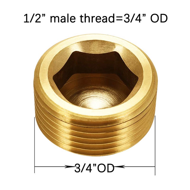 Joywayus Brass Hex Counter Sunk Plug 1/2" NPT Male Pipe Fitting Set Internal Hex Socket Thread Pipe Plug for Closing the End of Pipe (Pack of 6) - Image 4